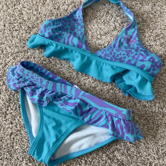Roxy girls blue purple two piece bikini bathing suit swimsuit size 5 - Picture 3 of 11